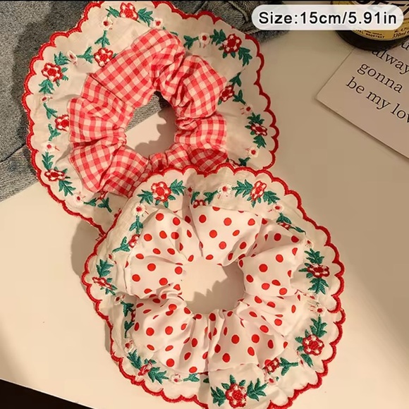 Embroidered Large Scrunchies Elastic Hair Bands 2 pcs main image 5